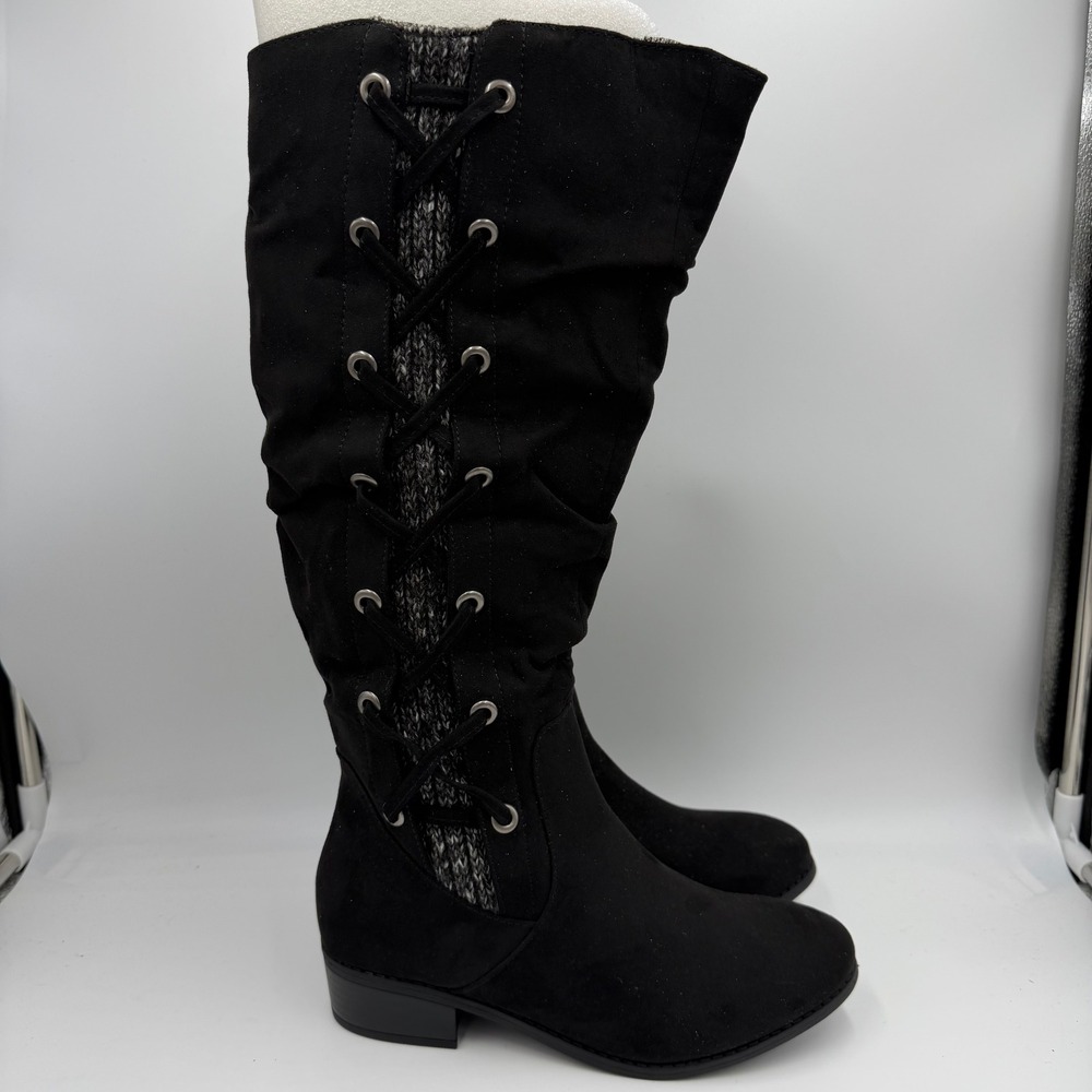 NWOB SO Sloth Black Wide Calf Knee High Lace Up Boots Womens Size 6.5 MWC